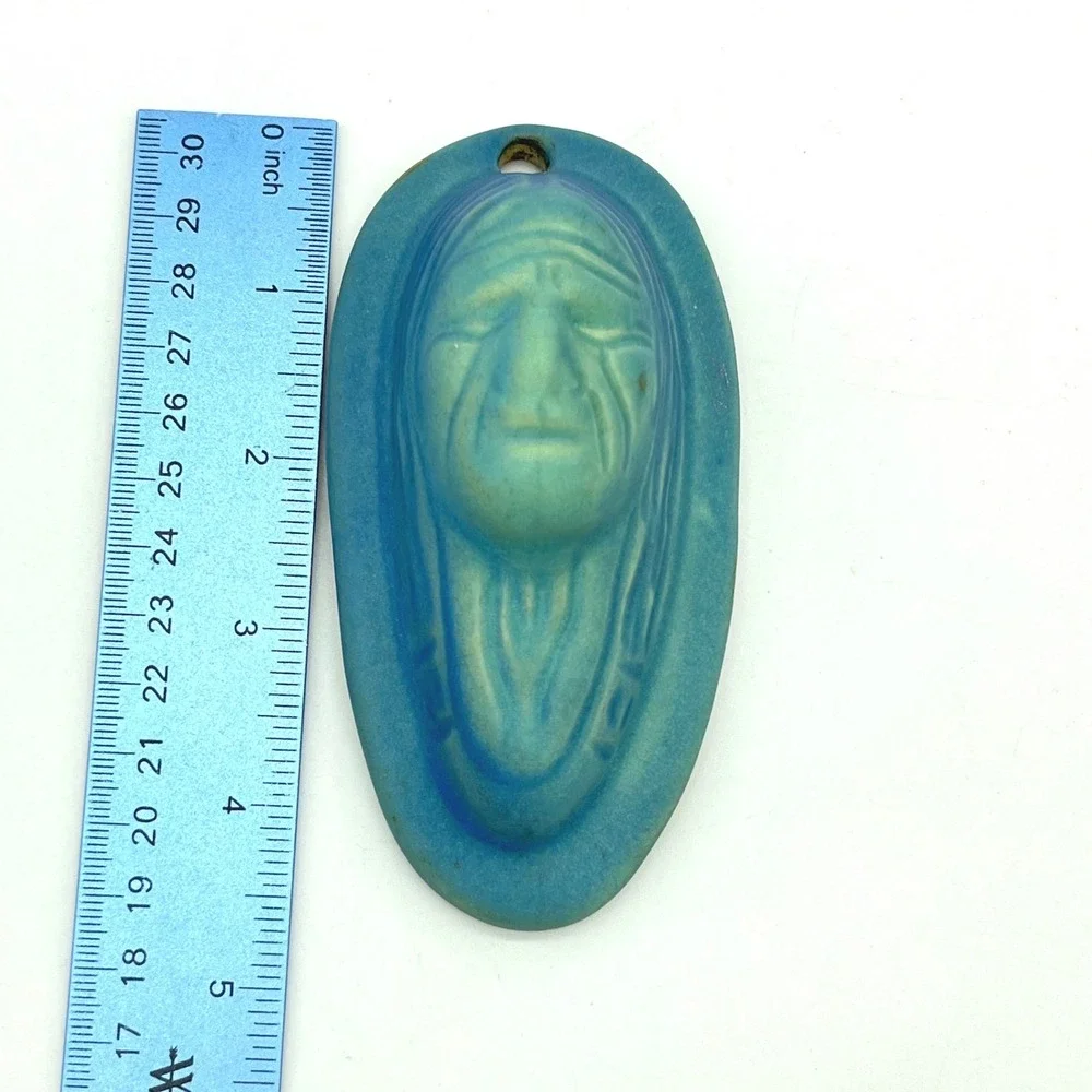 Van Briggle Pottery Spirit Face Hanging Plaque Blue Matte Glaze Colorado Springs